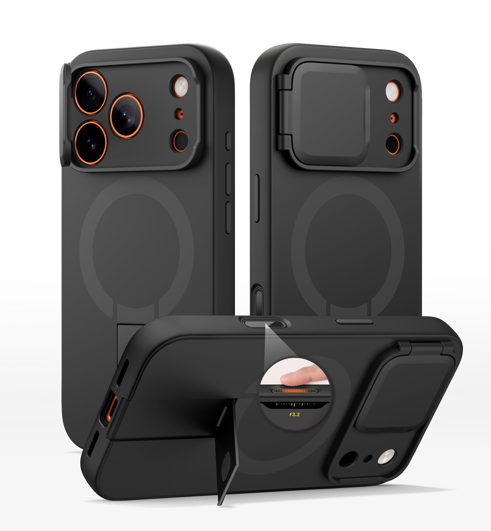 Photo 1 of SURITCH for iPhone 17 Pro Max Case with Camera Control Cover, Camera Cover and Adjustable Kickstand, Compatible with MagSafe, Shockproof Bumper Protective Cases 6.9 Inch, Black