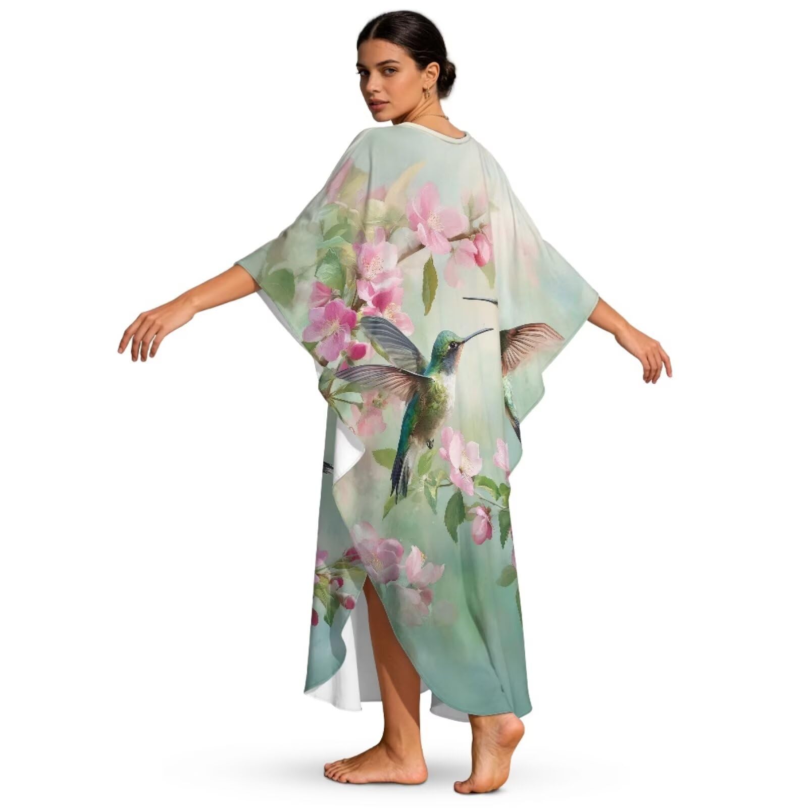 Poceacles Sukienka kaftan plus size dla kobiet sukienka maxi strój kąpielowy okrycie dekolt w serek rękaw nietoperz boczne rozcięcia kaftan