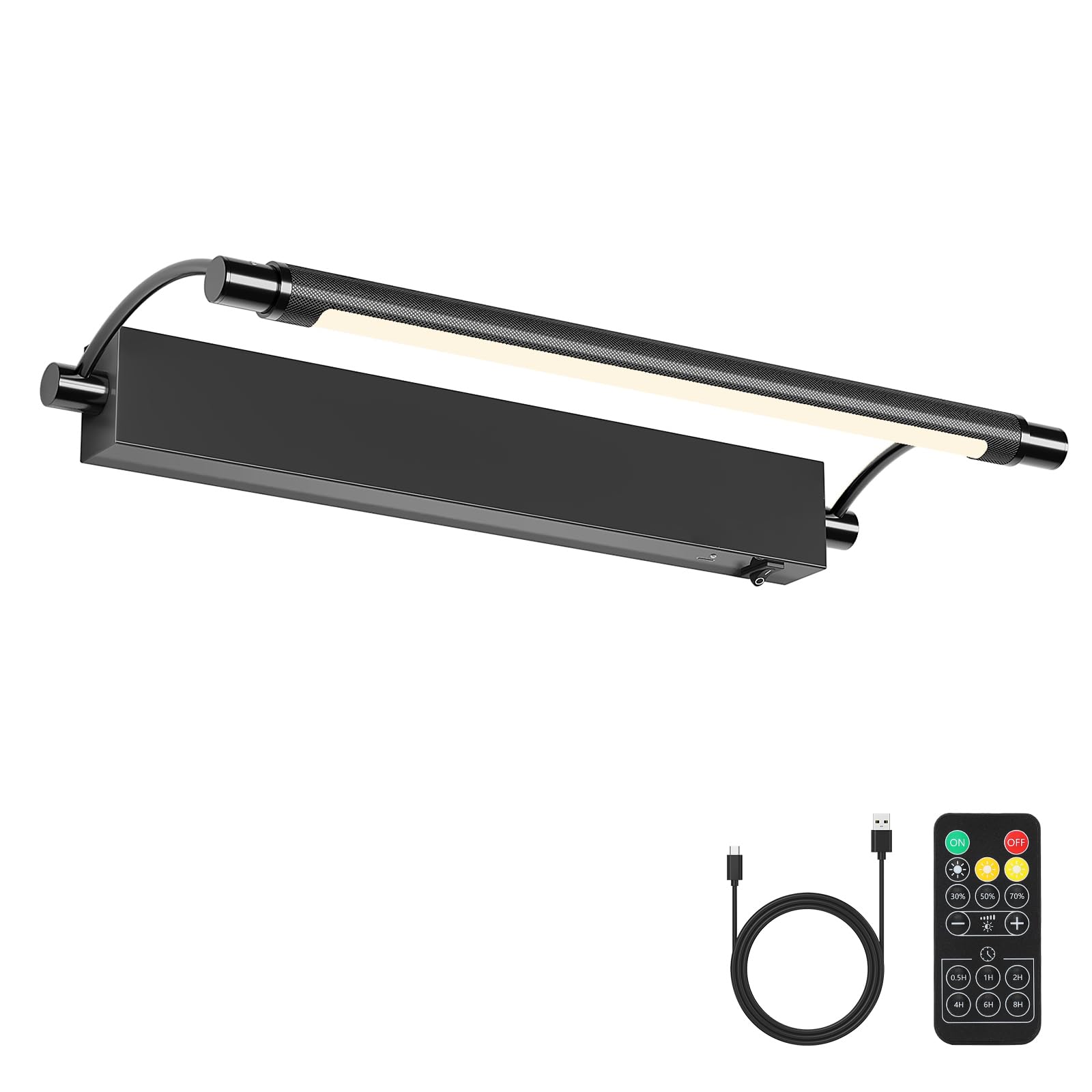 Pasoar Picture Light Battery Operated with Remote 9000mAh Pearl Black LED Art and Picture Light - Rechargeable Micro Series - 3000K 4000K