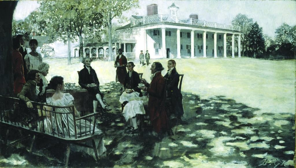 XSBPDPII Classic Oil Painting Picture on Canvas Canvas Wall Artwork Martha and George Washington Entertaining Their Friends by Howard Pyle Canvas Prints Artwork for Home Decor 60x90cm