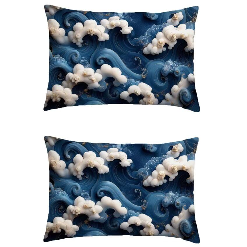 Taie oreiller décoration maison 60x90 lin bleu extérieur imperméable