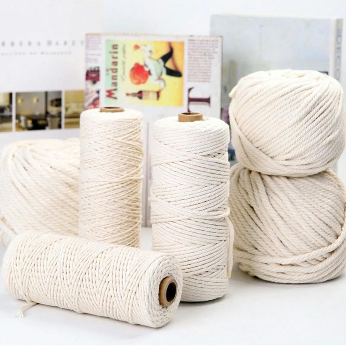 Cuerda de algodón para ropa y otros artículos de bricolaje, decoración del hogar, artesanía, tejido, cuerda de macramé, especificación múltiple-3 mm x 200 m