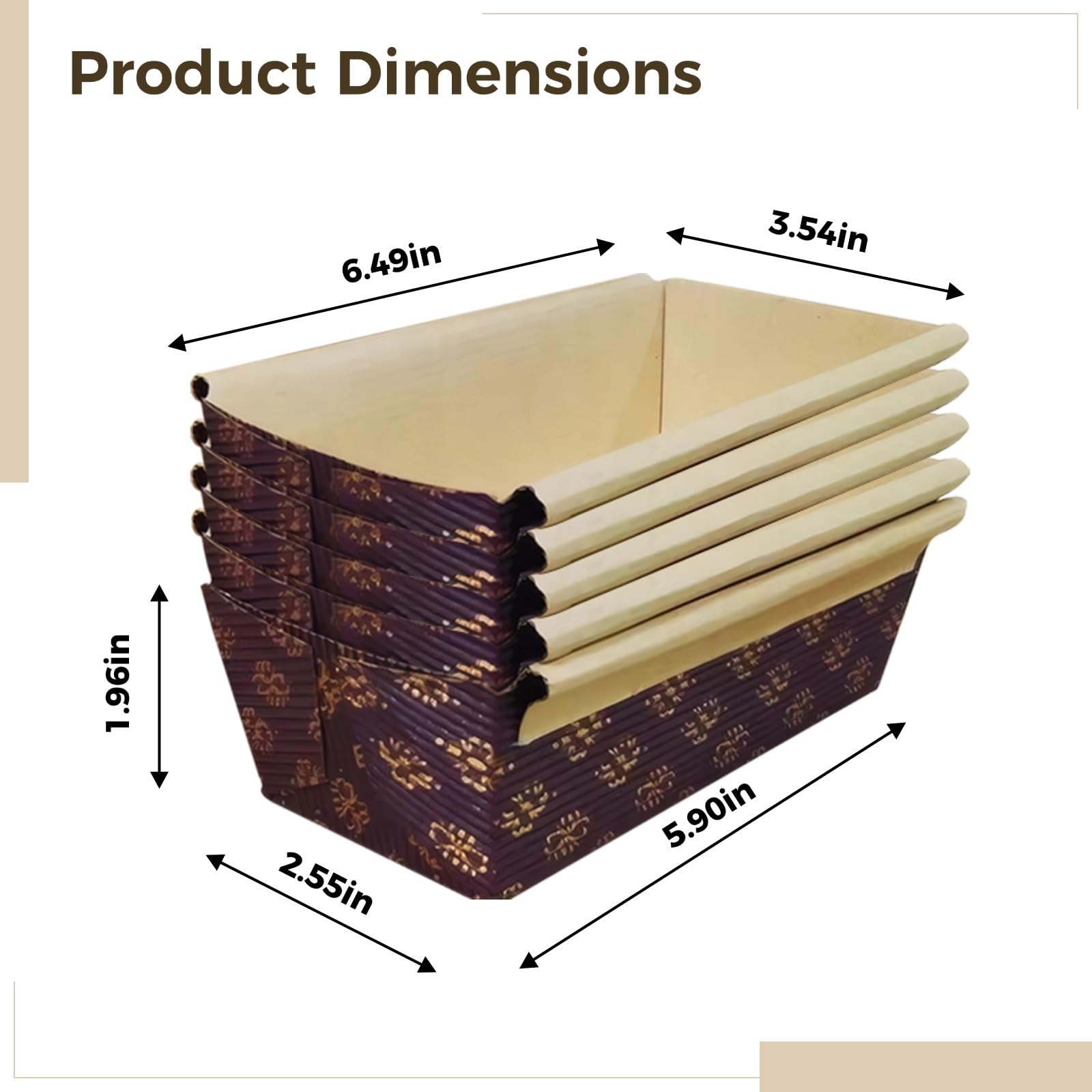25 Stk. Papier-Backformen für Brot, 15 x 6,5 x 5 cm, mittelbraune quadratische Backcups, für Lebensmittel geeignet, verdickt, hitzebeständig, Einweg-Backformen