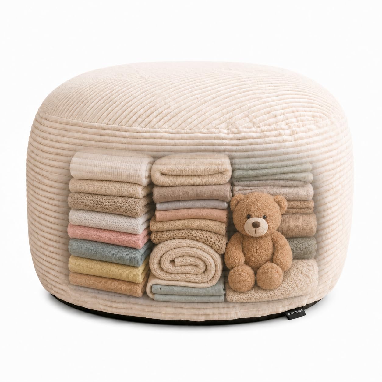 Storage Pouf Cover, No Filler, Corduroy, Cream White, 28 Inch
