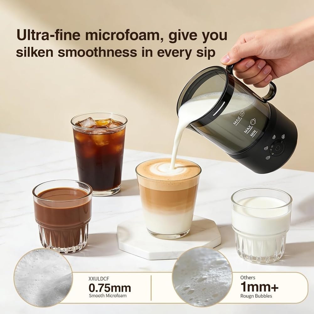 Moussisseur à Lait Électrique 4 en 1 (300 ML), Mousseur à Lait Automatique Chaud et Froid pour Café Glacé et Lattes, Prise Européenne