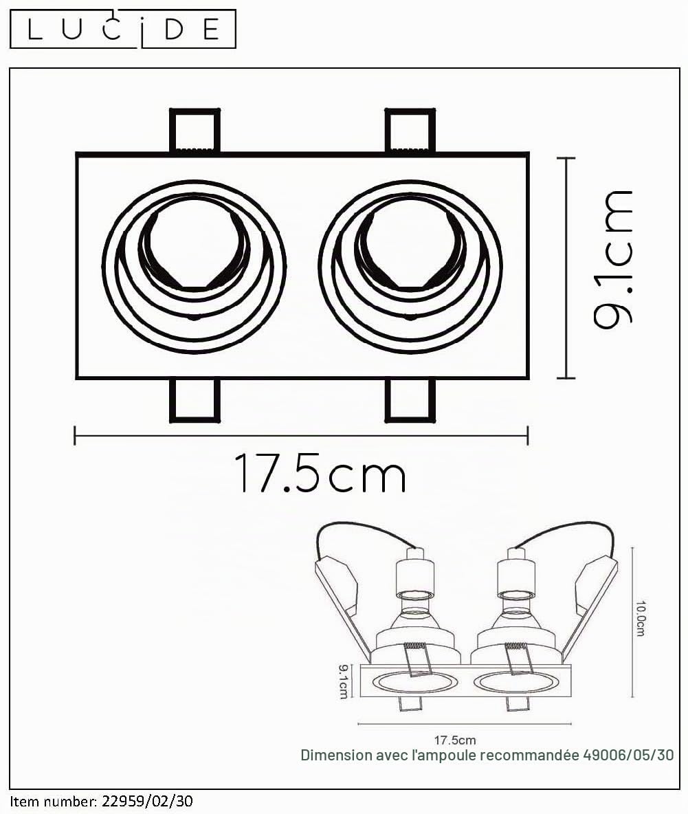 LUCIDE EMBED - Spot encastrable - 2xGU10 (MR16) - Noir