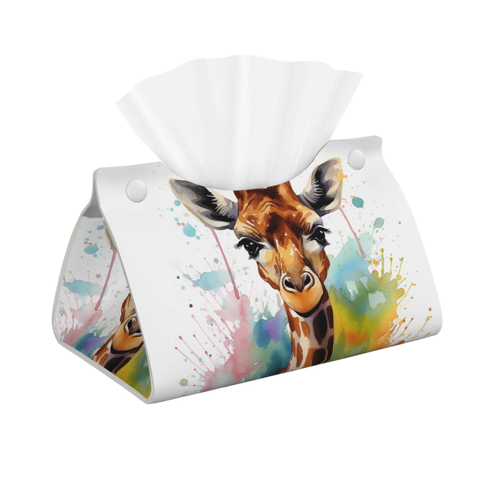 Pu Leather Tissue Box Cover, Cute Giraffe Watercolor Rectangle Tissue Case Covers Decorative Tissue Box Holder Waterproof Tissue Holder Organizer for Bathroom Home Office