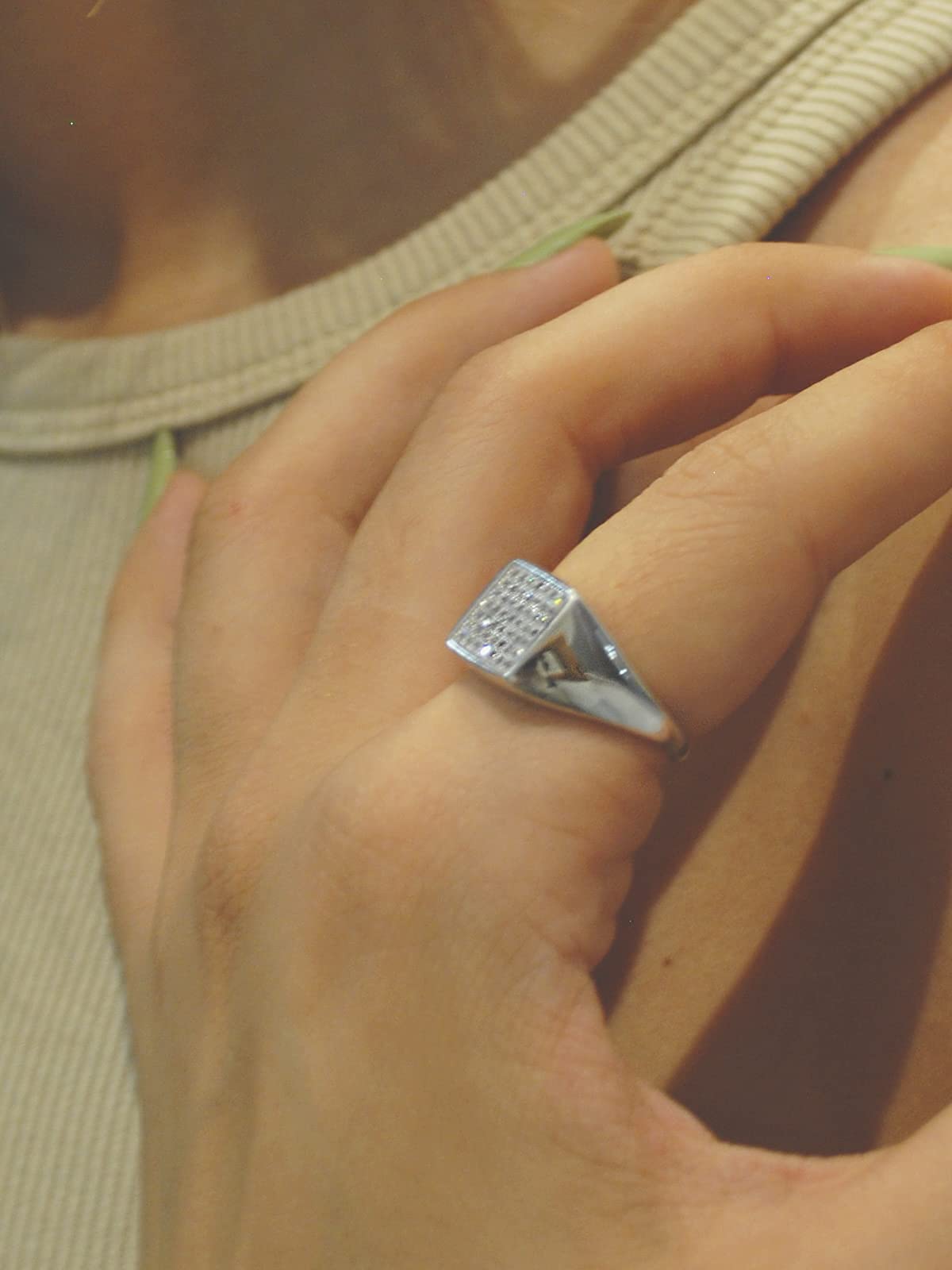 Anello Chevalier da Mignolo in Argento 925% Regolabile Quadrato Zirconato - Anello con Zirconi Donna e Ragazza