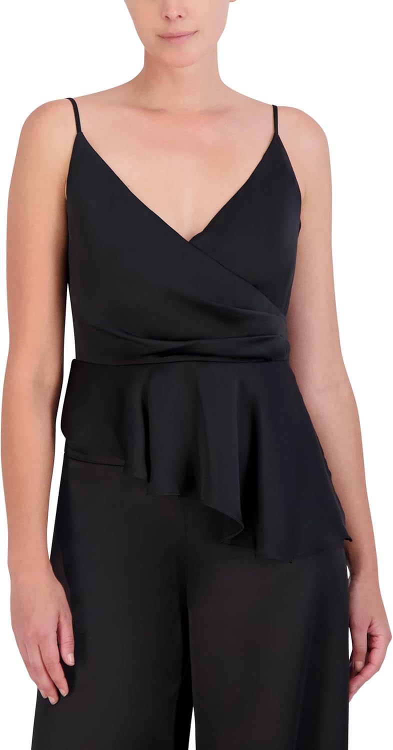 BCBGMAXAZRIA Womens Sleeveless Surplice Neck Peplum Top