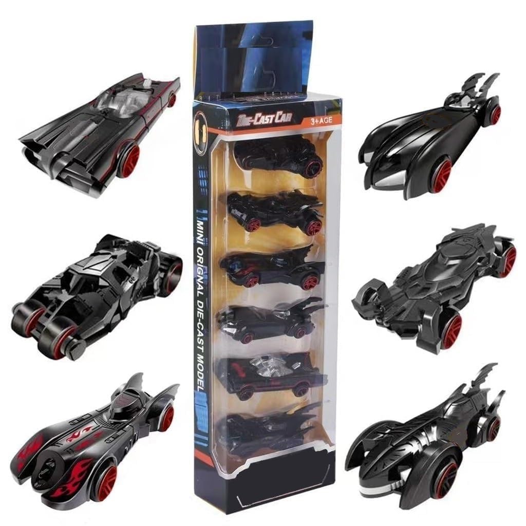 Galaxy Hi-Tech Black Bat Super Hero Metal Cars Push N Go 6 Pcs Vehicles, Racing Cars Play Set for Toddlers, Boys Die-Cast Car Set, Cake Decorations Topper Birthday Gift — Amazon image 2