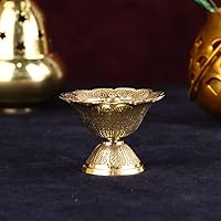 Vista 4 de SATVIK - 1 pieza de latón en forma de flor Diya diseño grabado Devdas Metal Akhand Dia Festival Diwali Puja Pooja Mandir Home Temple Oil Lamp