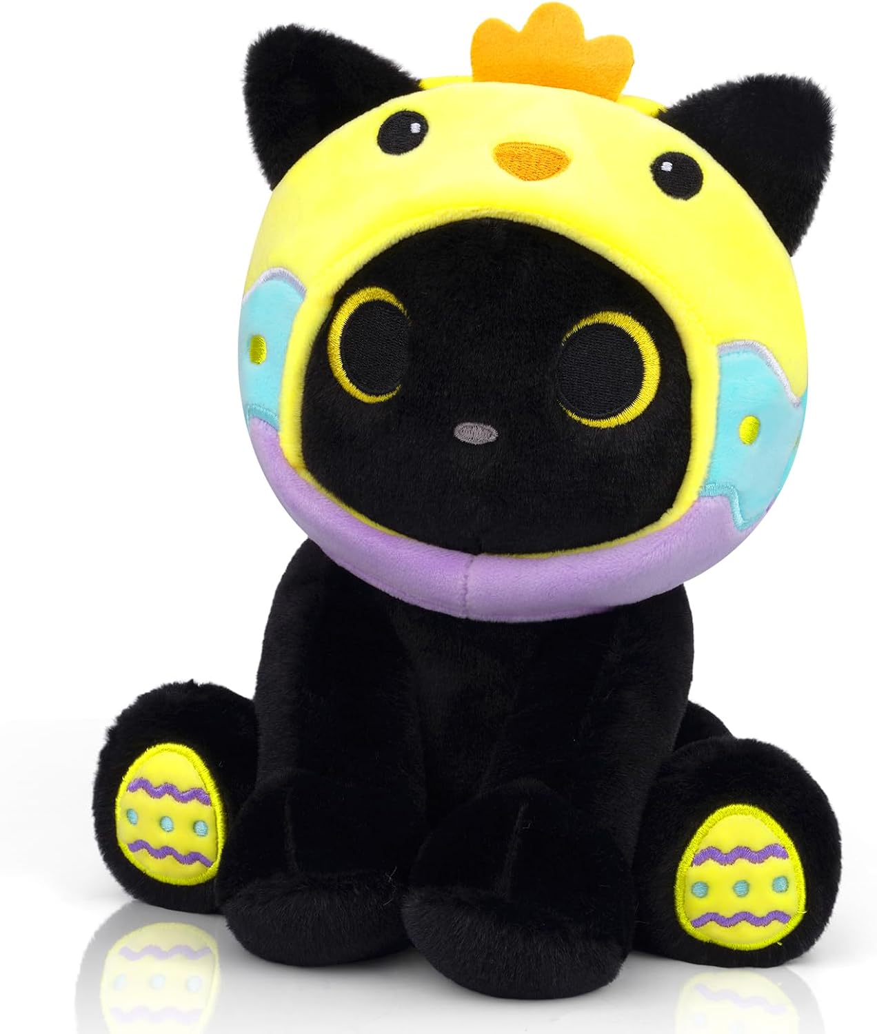 Easter Chicken Cat Plush with Removable Colored Eggs Hood - 8" Easter Stuffed Animal, Cute Cat Plush for Kids Adults, Super Soft Huggable Easter Gift, Basket Stuffer & Hunting