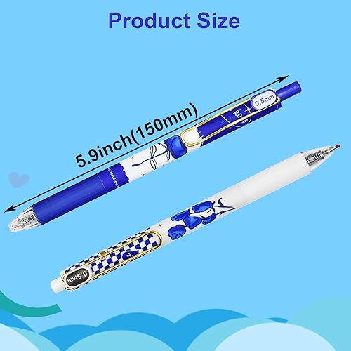 Miniatura 2 de Maydahui 28 bolígrafos retráctiles de gel con rosa azul, diseño floral rosa con clip de bolsillo dorado, tinta negra para niñas y mujeres, Día de la