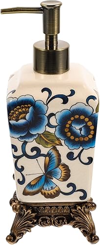 Zerodeko Dispensador de jabón de cerámica vintage, dispensador de loción líquida vacía floral, dispensador de jabón para platos de mano, dispensador