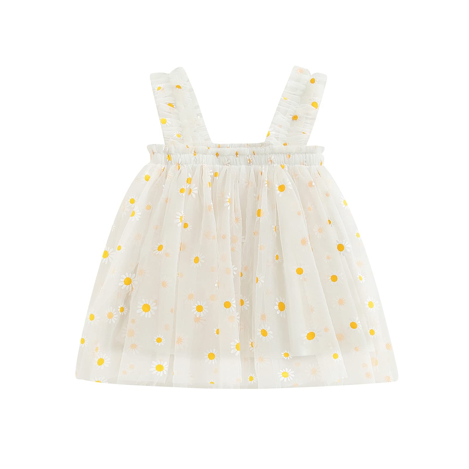 BingqilingLittle Kids Toddler Infant Baby Girls Summer Sling Dress Sleeveless Daisy Print A-line Tulle Princess Dress