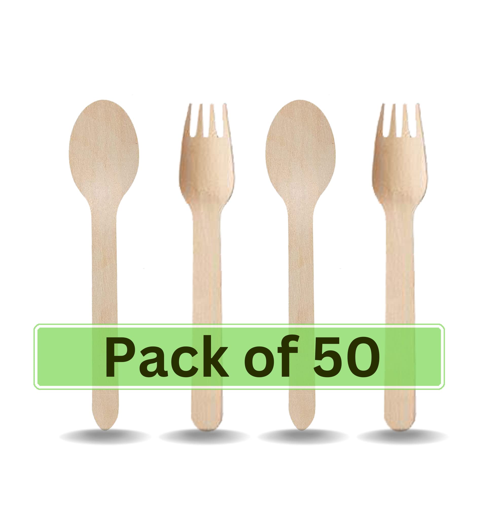 Ella Disposable Spoons & Forks Set (16cm Big Size, 50 Pieces) | Eco-Friendly Flatware | Disposable Birchwood Wooden Cutlery | Spoons 25 Pieces | Forks 25 Pieces
