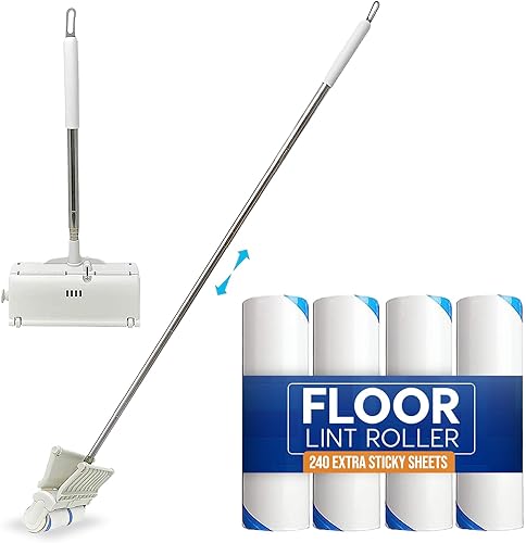 Rodillo de pelusa grande para pelo de mascotas con mango largo, incluye 3 recambios de rodillos de pelusa, rodillo de pelusa para el suelo, rodillo