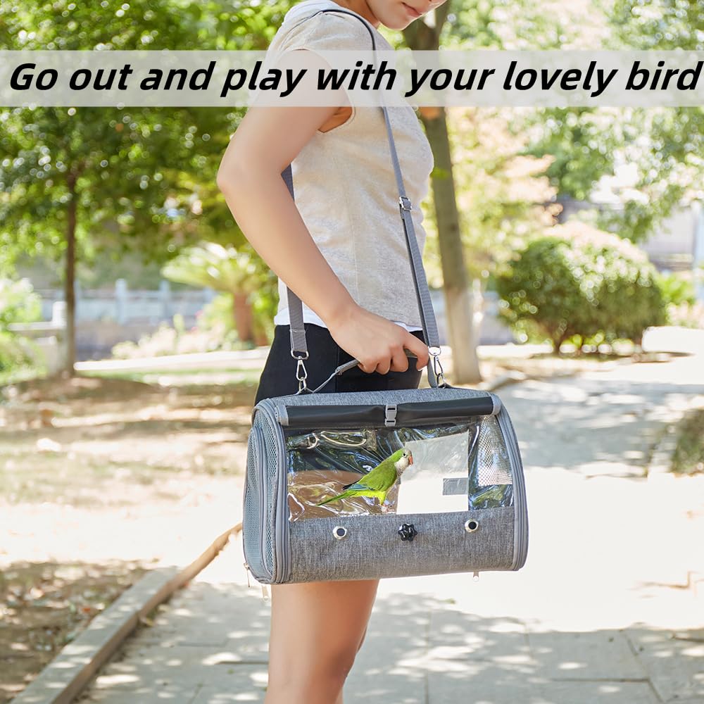 Mochila para Aves,Bolsa de Viaje,Bandeja de Plástico,Percha con Soporte, Portátil,Lavable,Exterior,para Loro,Excursionismo,Camping,con 1 Piedra Molar,1 Vaso de Alimentación con Clip