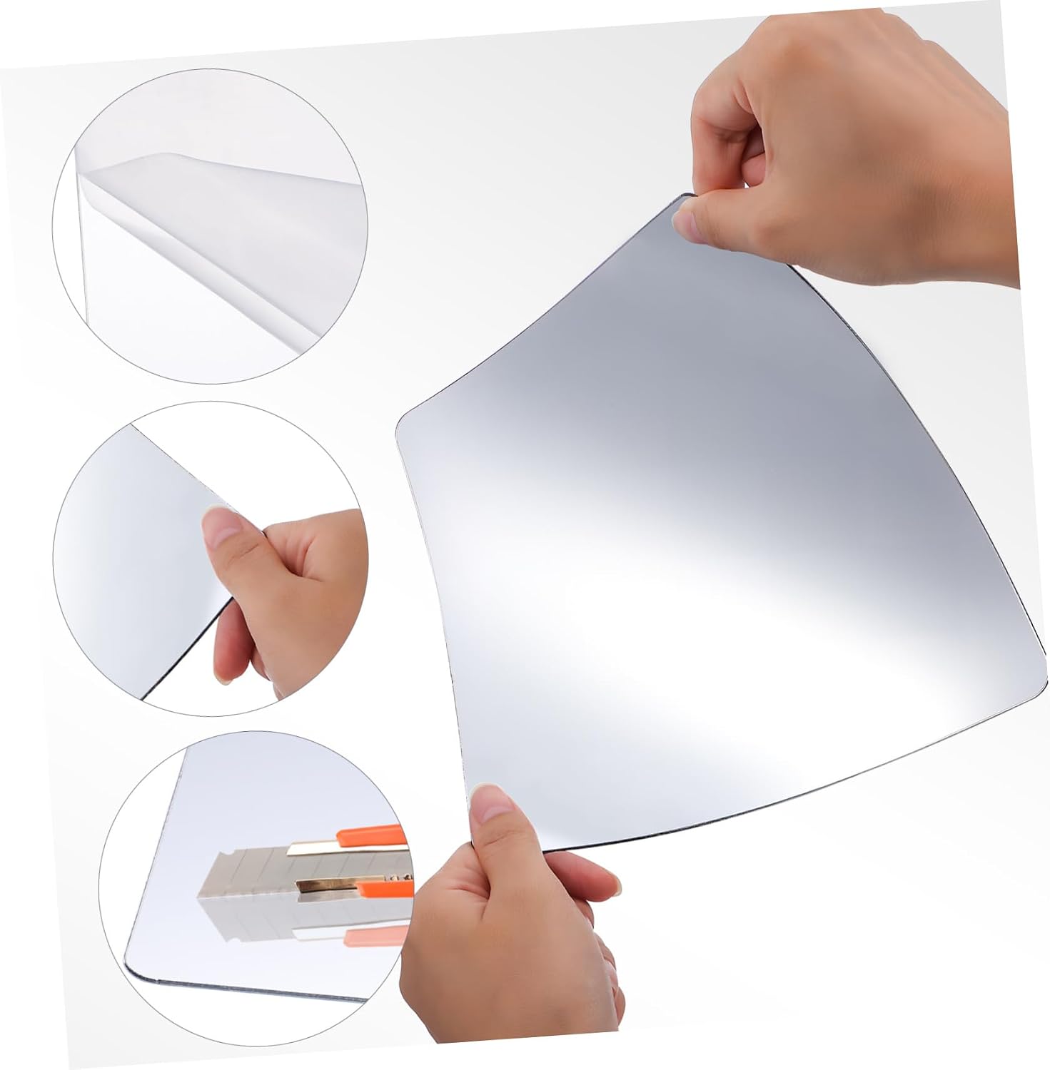 4 Pack Acrylic Adhesive Square Mirror Tiles for Flat Walls