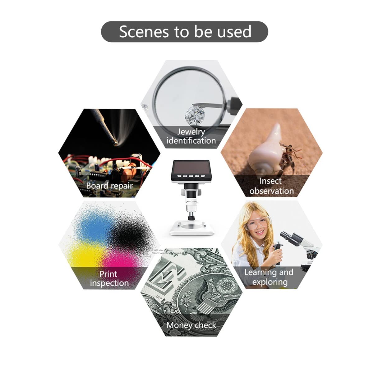 Microscopio digital 1080P, microscopio USB con aumento de 50X-1000X y 8 luces LED ajustables para monedas y otras visualizaciones detalladas