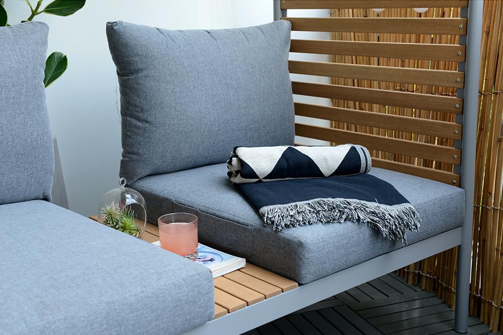 Riess Ambiente Outdoor Balkonlounge 2-Sitzer COCOONING anthrazit Aluminium Holz mit Hocker wetterfest