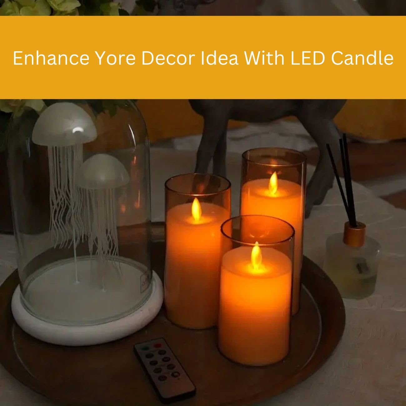 LTETTES Flameless LED Candles AA Battery Powered with Gold Acrylic Glass with Remote Controller and Timer for Home Festival Wedding Decor (3" D x 6" H) Pack of 1 2
