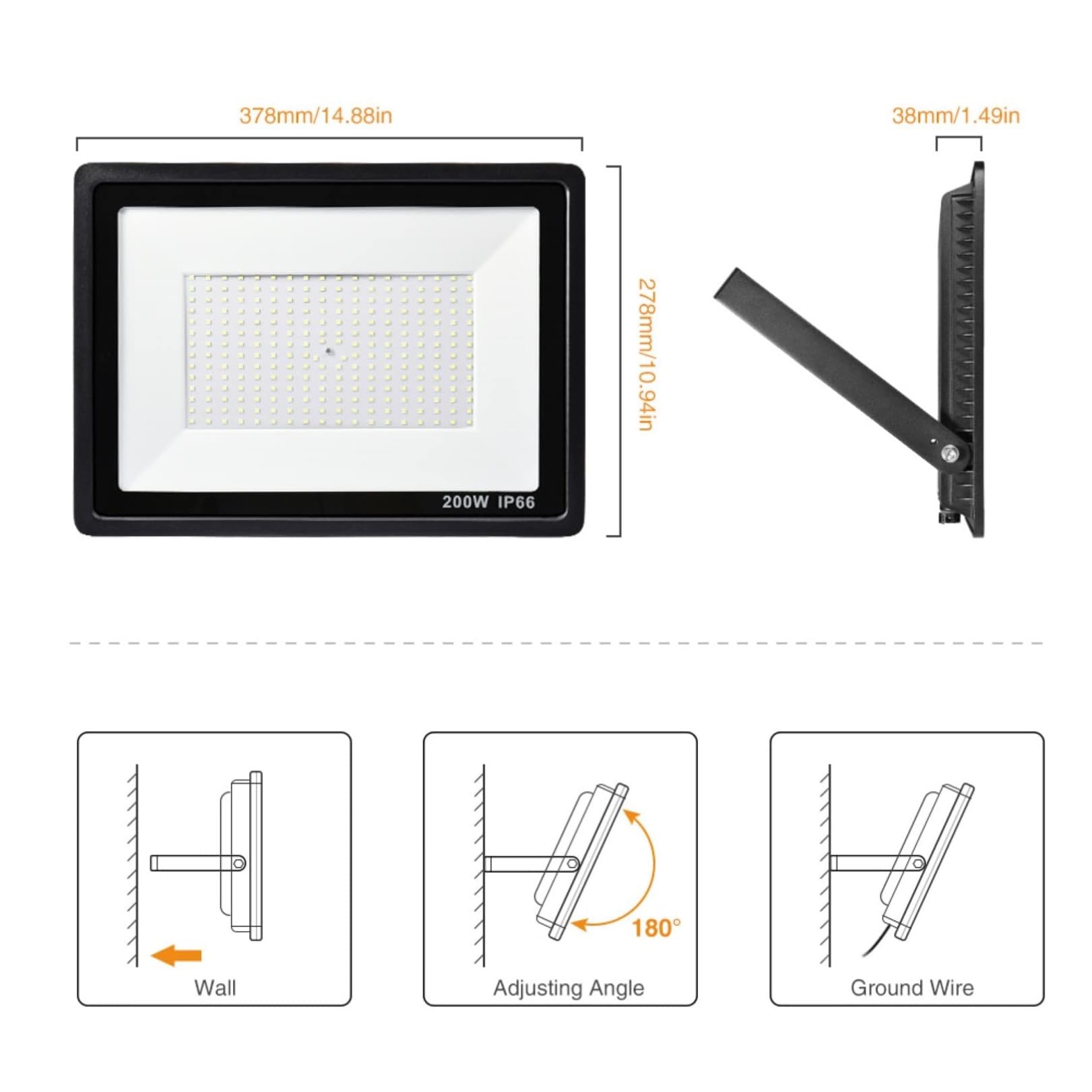 200W LED Flutlicht, 14000LM Spot Lights Outdoor 6000-6500K Kaltweiß Sicherheitslampe IP65 Wasserdicht Arbeitslicht für Garten Hof, Party, Rasen