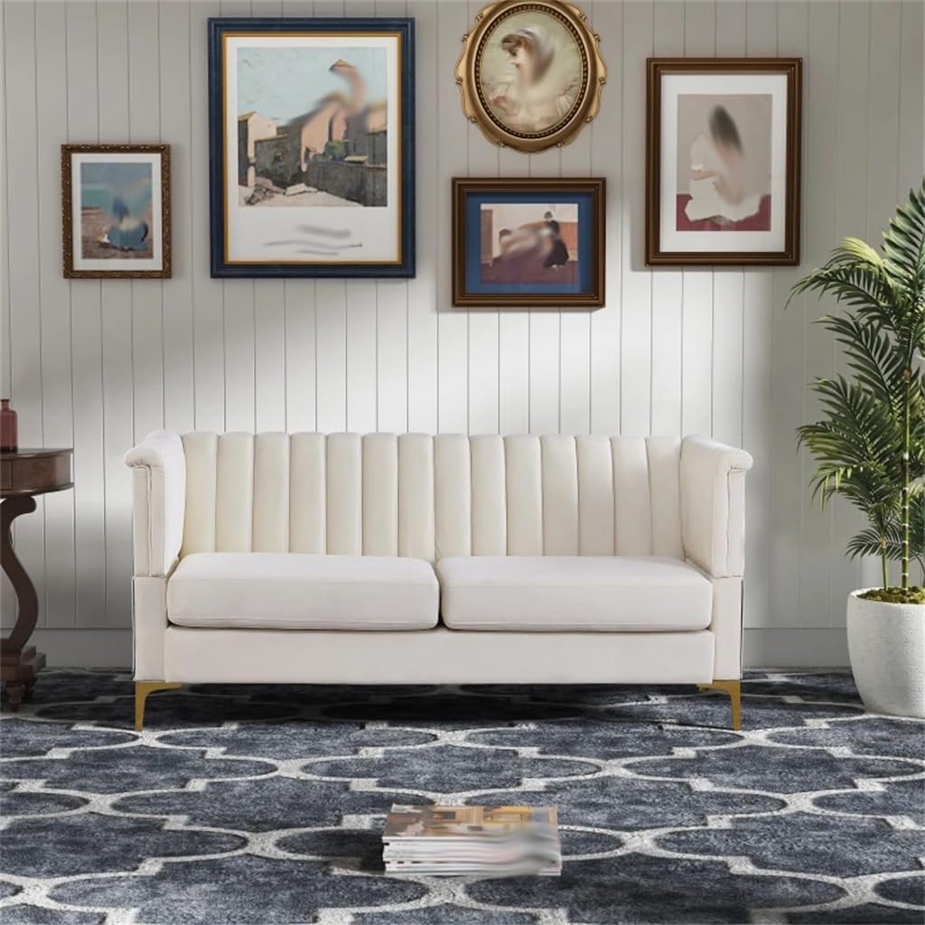 Velvet European Couch, with Independent Spring Packages for 3 Seat Living Room Sofa, Fabric Beige