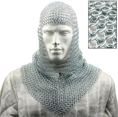 Armory Replicas Medieval Chainmail Coif Armor, Stainless Steel, 18.75 Inches Silver