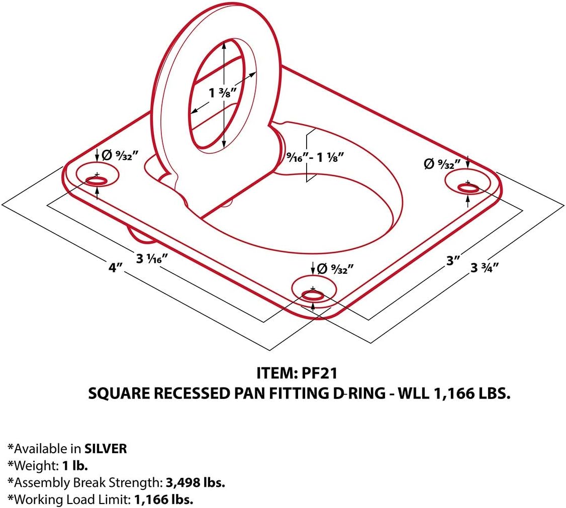 Flash Deals - 40% OFF Ten Recessed D-Ring Pan Fittings | Small Square Tie-Down D-Ring Trailer Cargo Tie-Down Anchors + Mounting Lock Plates + Installation Tie-Down Hardware Parts, Bolts, Nuts, Washers