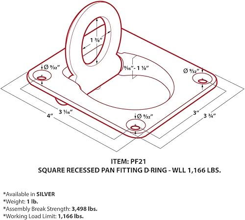 Cuatro accesorios de bandeja de anillo en D empotrados Anclajes cuadrados pequeños de amarre para remolque con anillo en D + placas de bloqueo de