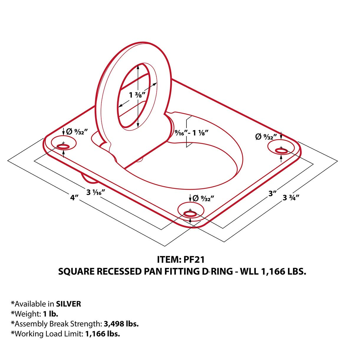 Four Recessed TieDown DRing Trailer Cargo Load TieDown Anchors
