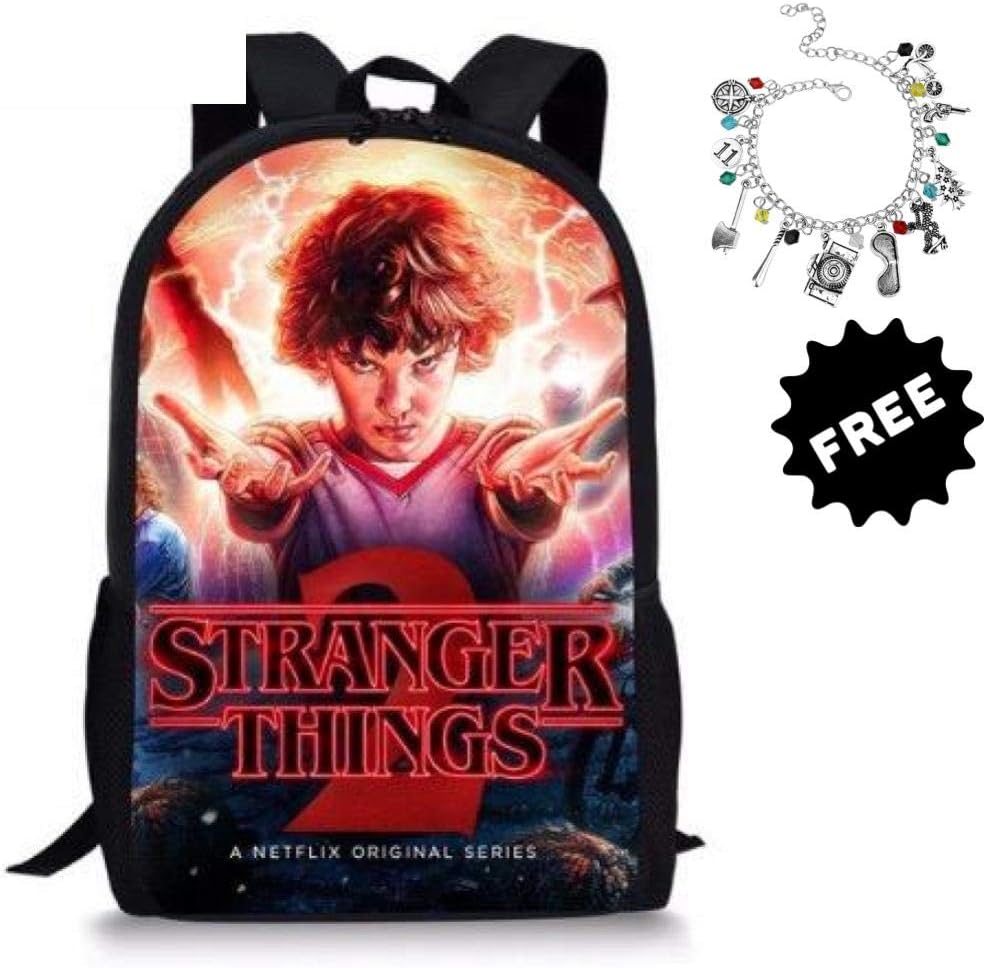 Stranger Things Backpack with Charm Bracelet INCLUDED AS A FREE GIFT,(E)