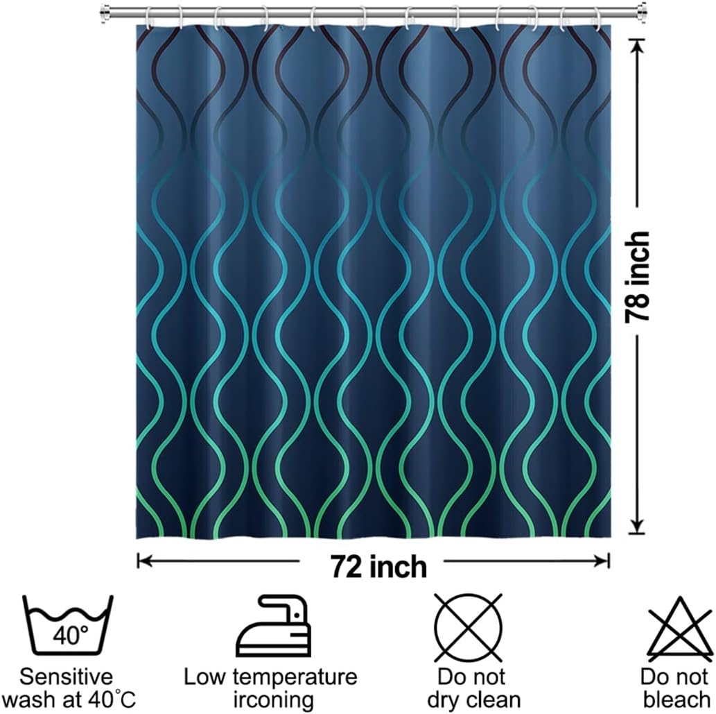 Blue Shower Curtain Ombre Gradient Shower Curtain for Bathroom Abstract Blue Lines Waterproof Fabric Shower Curtain Set with Hooks 72x78 inches