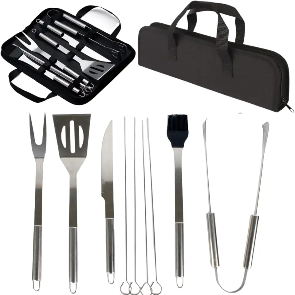 Kit Para Churrasco 9 Peças Com Estojo Resistente E Alça Cabo De Inox Inoxidável Presente Vendana
