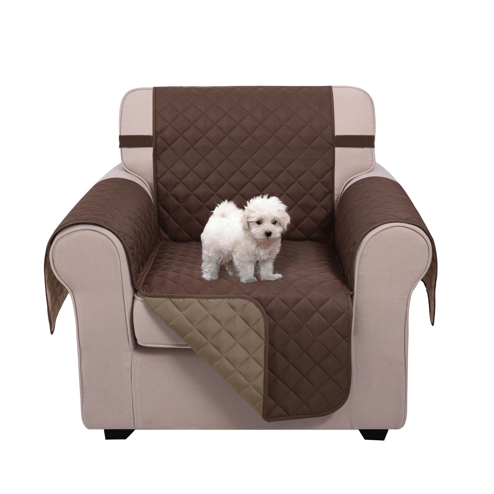 U-NICE HOME Recliner Chair Covers Reversible Chair Cover Pet Covers for Dogs with Elastic Straps Water Resistant Diamond Quilted (23''Recliner Small, Chocolate/Taupe) — image 1