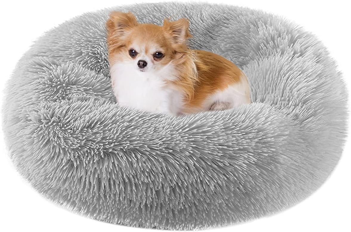 Marshmallow Cat Bed,Calming Cuddler Fluffy Donut Pet Bed for Small Dogs and Cats,23.6 inch