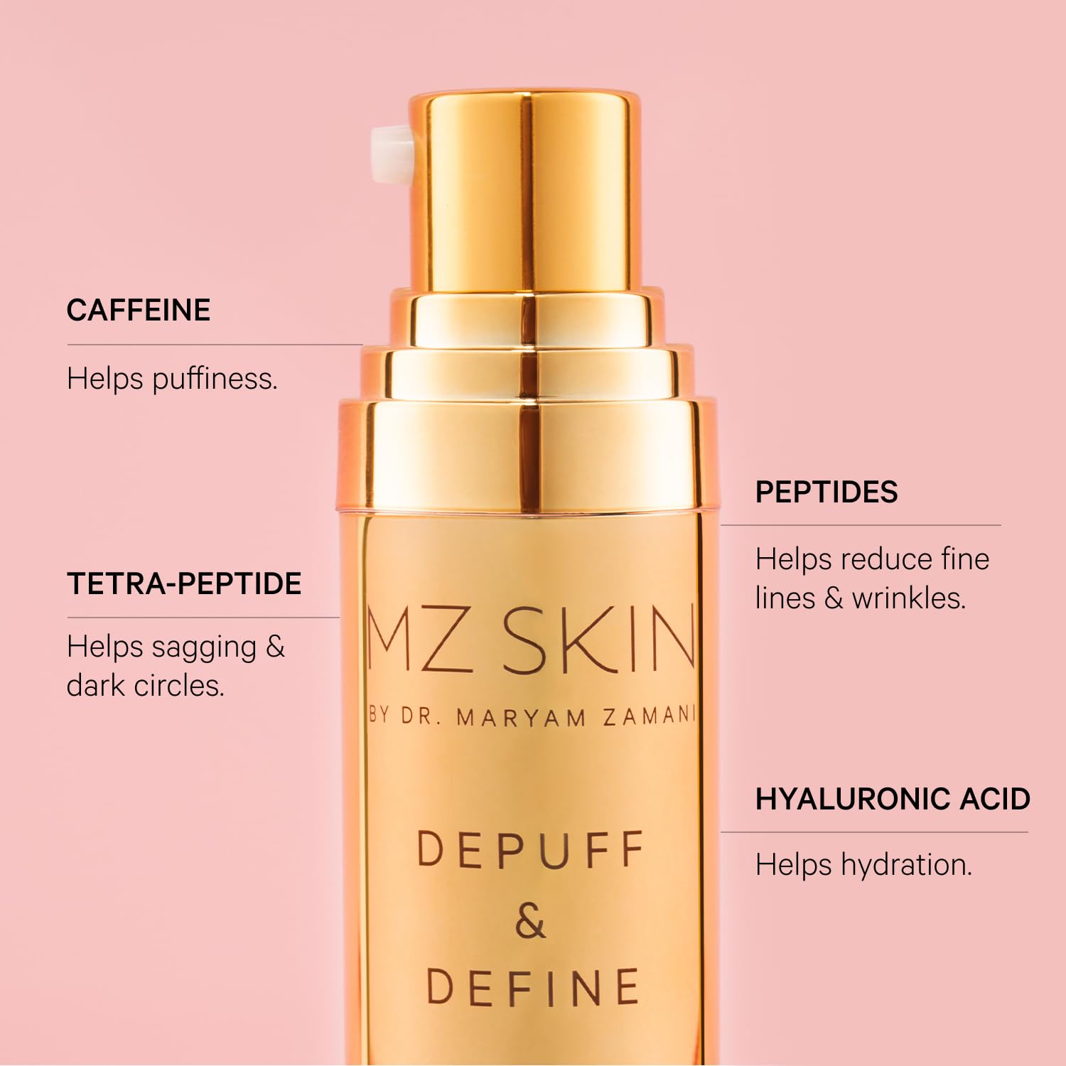MZ SKIN Depuff and Define Contouring Eye Rescue 0.5 fl oz - High-Potency Caffeine Peptide Complex for Dark Circles, Puffiness, Fine Lines & Wrinkles With Hyaluronic Acid For Hydrat...