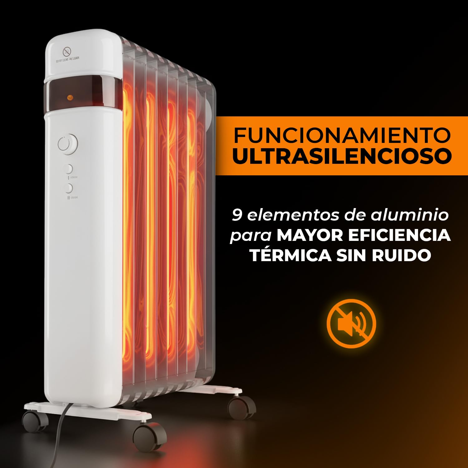 SOGO Calefactor Eléctrico Bajo Consumo Silencioso con Termostato Ajustable - Estufa Eléctrica sin Aceite 2000W con Protección Sobrecalentamiento - Radiador Portátil para Hogar, Oficina, Dormitorio