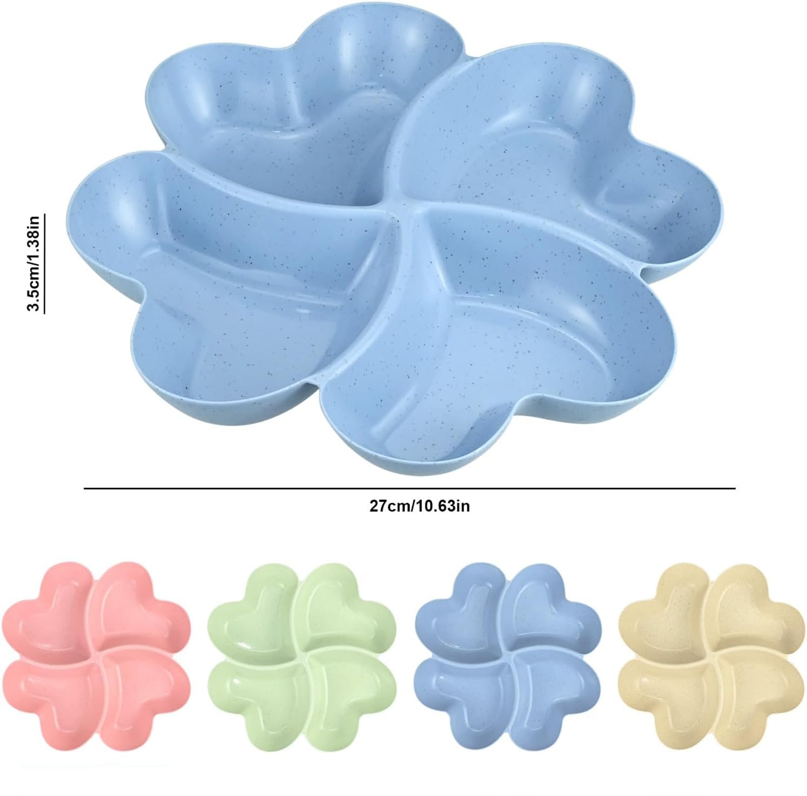 Aprilye 4 stuks snackschalen met vakken, 4 vakken, snackborden, menuborden, 21,5 x 3,2 cm, herbruikbaar, voor snacks, noten, desserts, fruit, 4 kleuren