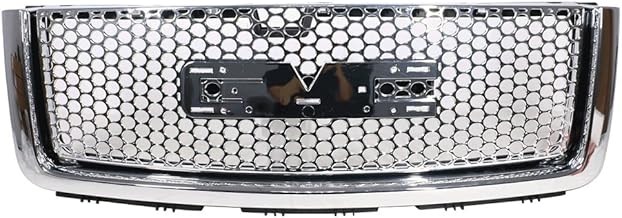 IKON MOTORSPORTS, Grille Compatible With 2007-2013 GMC Sierra 1500 Denali, Chrome Front Bumper Upper Grill Guard ABS Plastic, 2008 2009 2010 2011 2012