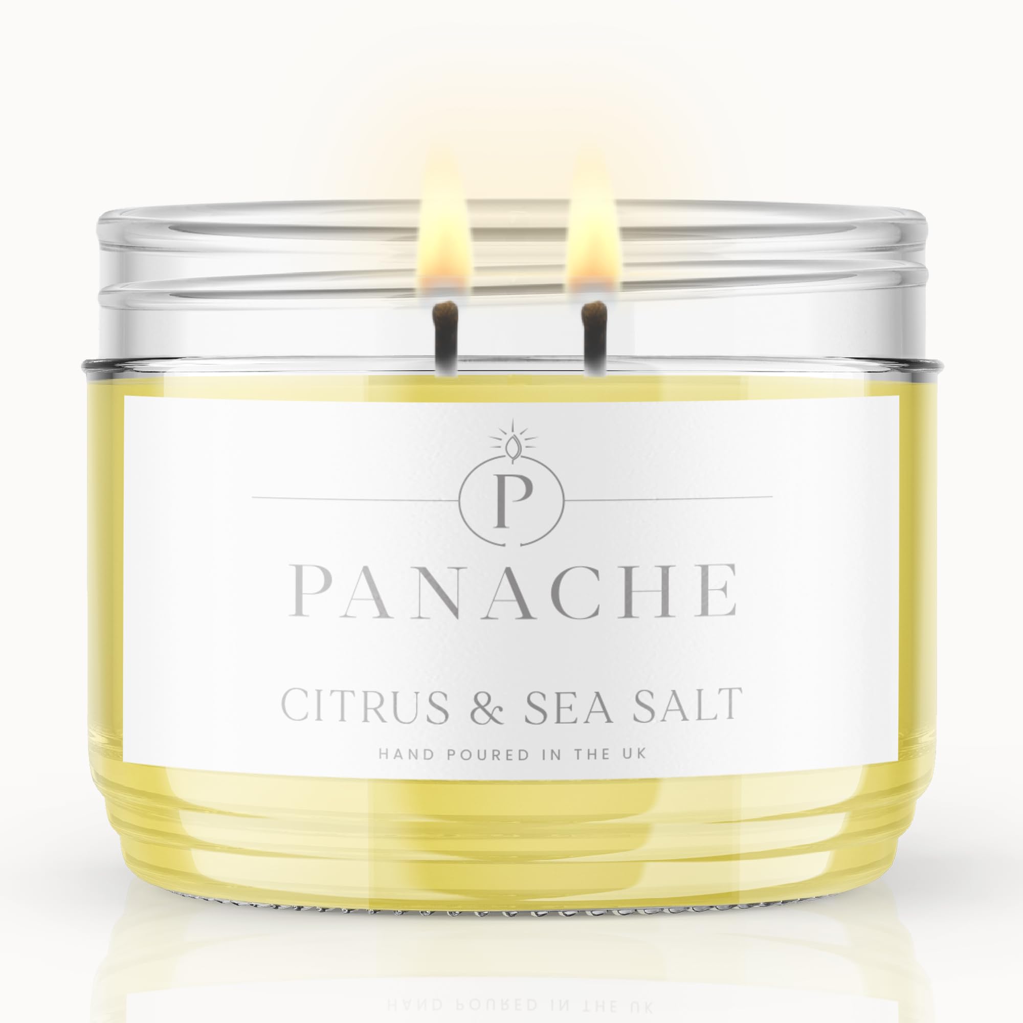 Panache Citrus & Sea Salt Scented Candle, Double Wick Soy Wax Candle, 48 Hour Burn Time, Hand Poured in UK