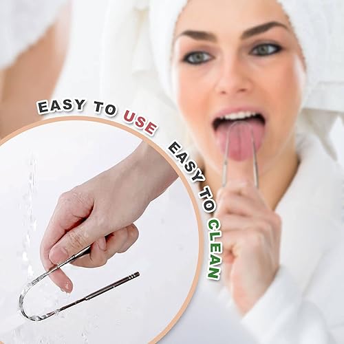 Miniatura 6 de Paquete de 2 raspadores de lengua, 100% quirúrgico de acero inoxidable 304 limpiador de lengua para adultos y niños, cepillo profesional para