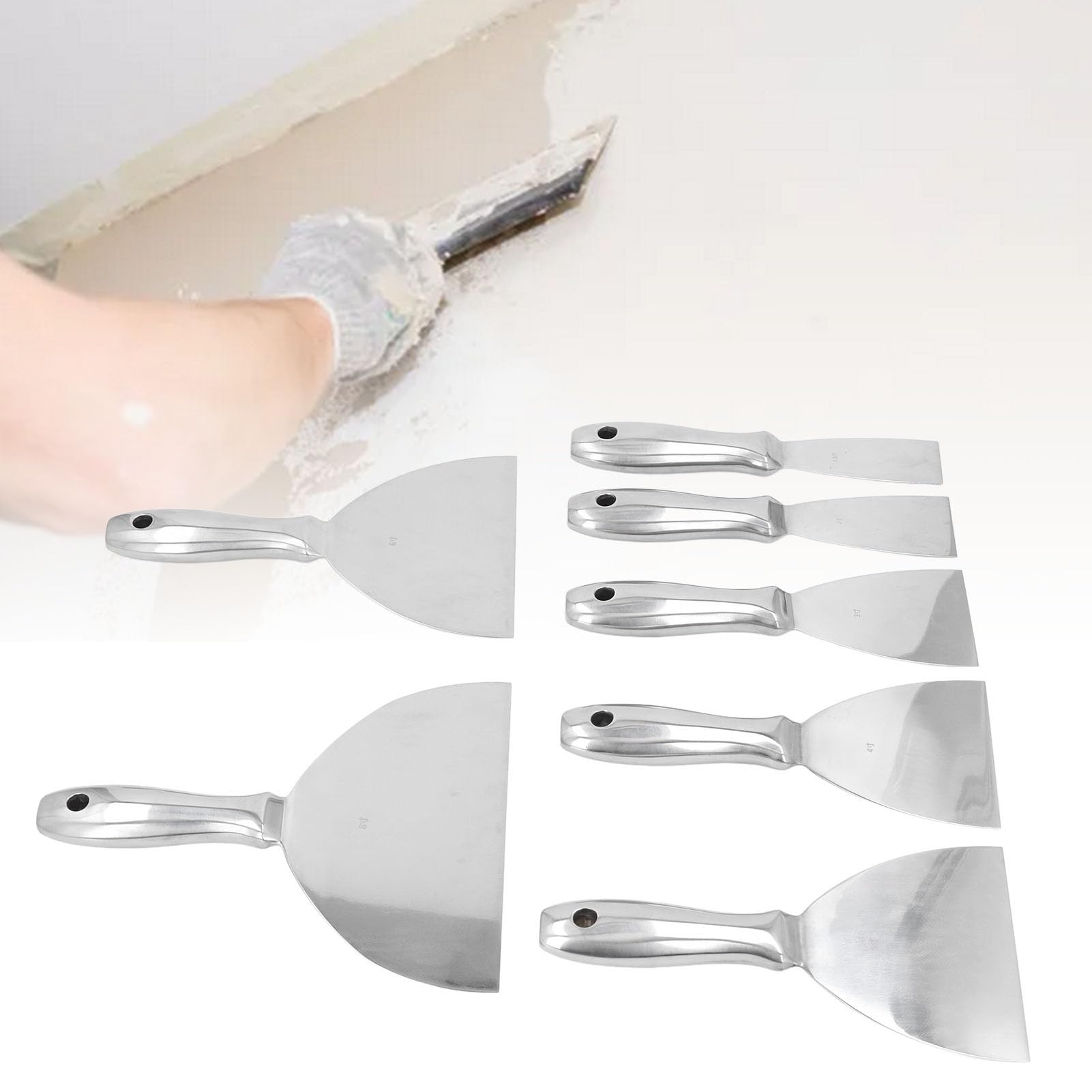 Ensemble de Couteaux à Mastic, Ensemble de Couteaux à Mastic en Acier Inoxydable avec Différentes Tailles, Prise Efficace et Confortable pour Réparer le Retrait du Papier Peint,