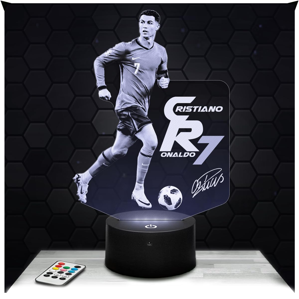 Lampephoto.fr - 3D Lamp Cristiano Ronaldo CR 7 Portugal International Portuguese Footballer, Touch LED Night Light Football, 3D Hologram Effect, Football Gift Idea Christmas Birthday Boy or Girl TOP