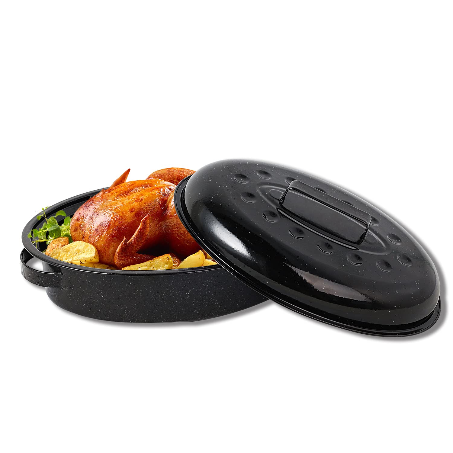 Roasting Pan 11Lb 15.7 inch Oval Enamel Oven Roaster Pan with Lid for Turkey Chicken Cookware PFOA free