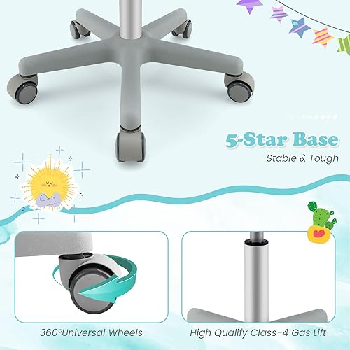 Miniatura 16 de Giantex Silla de escritorio para niños, silla de computadora para niños con ruedas y soporte lumbar en forma de Y, asiento de estudio para niños,