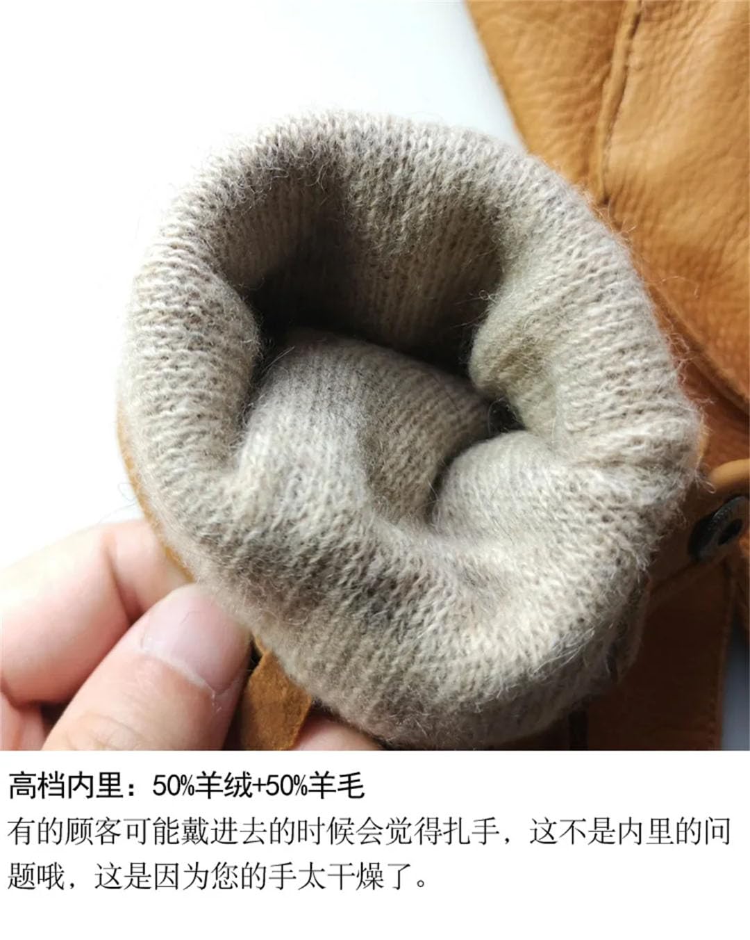 Damen-Handschuhe aus echtem Leder, importiertes Hirschleder, Wolle, gestrickt, gefüttert, thermische Fahrhandschuhe, Grau, Größe L
