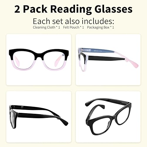 Miniatura 5 de Areyeth 2 pares de anteojos de lectura retro de gran tamaño para mujer, estilo Oprah, lectores grandes con bloqueo de luz azul (1.0X)