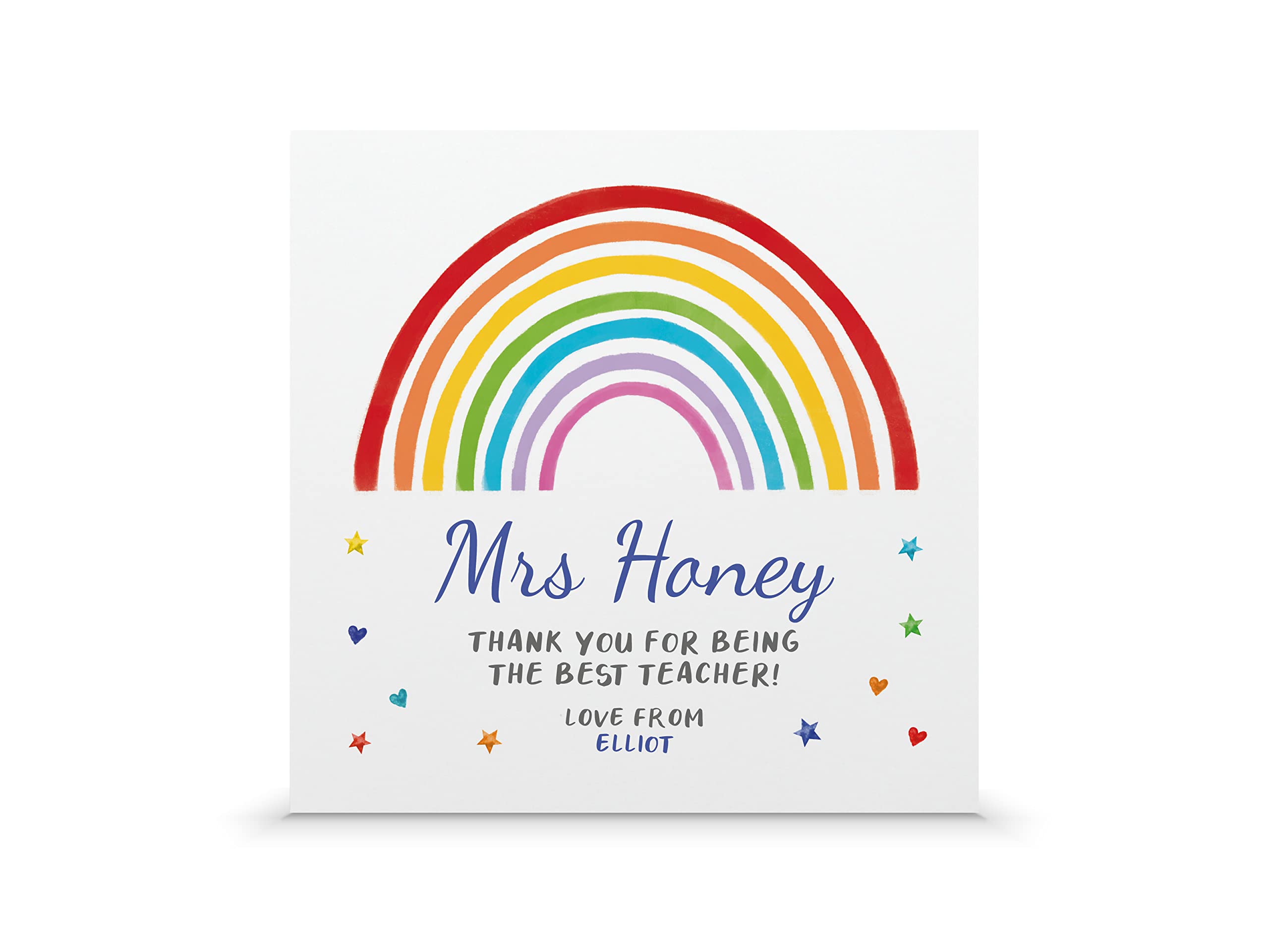 Personalised rainbow thank you teacher gift | End of term school print (8 inch Square – 20.3x20.3cm, Print Only)